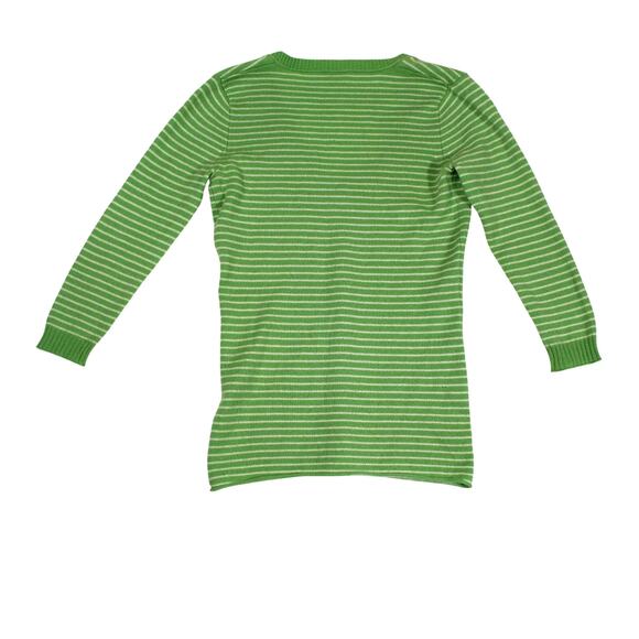 J Crew 100% Cashmere Sweater Women XS Green Striped Minimalist Y2K V Neck - Picture 6 of 6